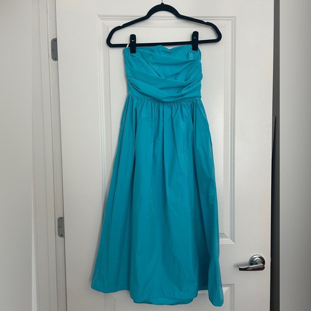 AMANDA UPRICHARD Strapless Turquoise Midi Dress